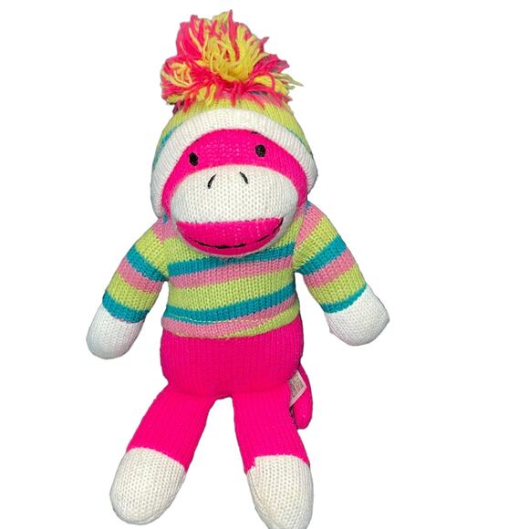 Dan Dee Sock Monkey Plush Stuffed Animal Collectors Stripe Pink Nursery Gift 10" - Picture 1 of 11